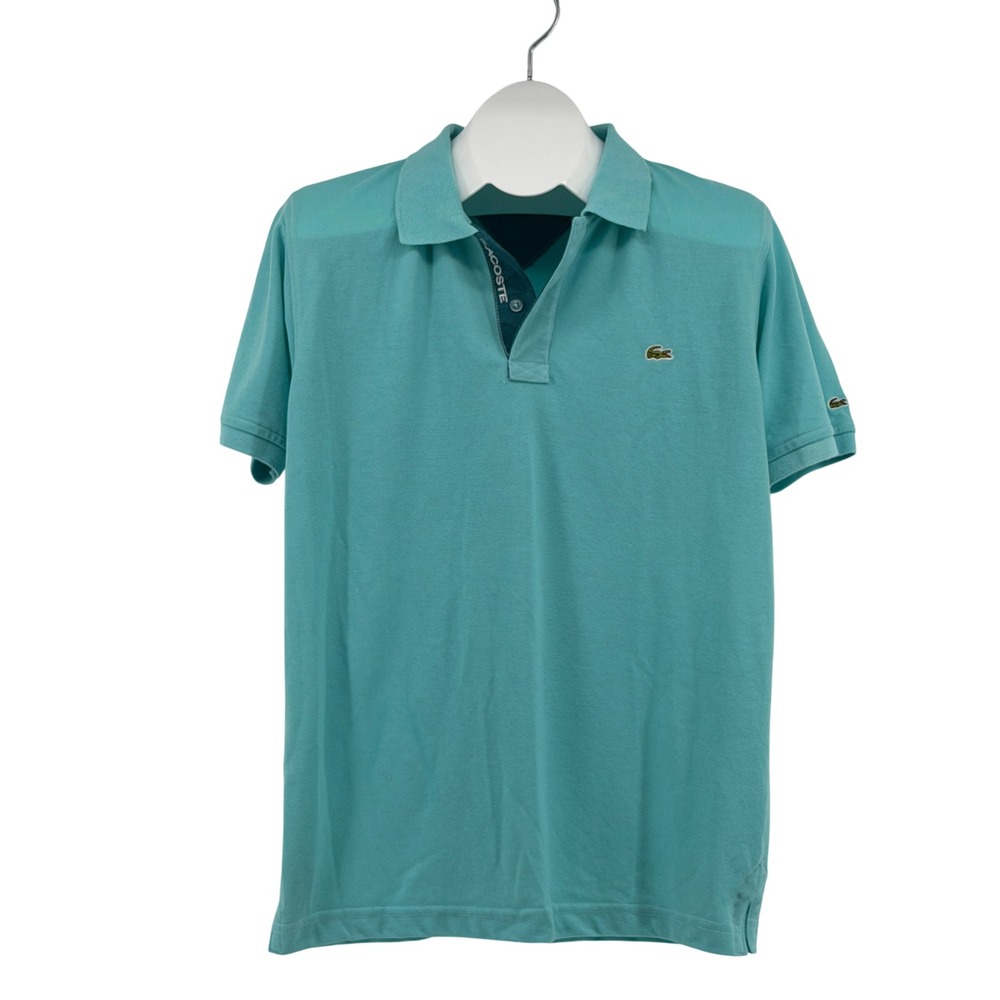 Lacoste Short Sleeve Polo Shirt Mens L Turquoise Blue Pique Logo Casual 3759